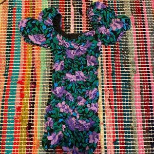 Floral Ruched Balloon Sleeve Dress